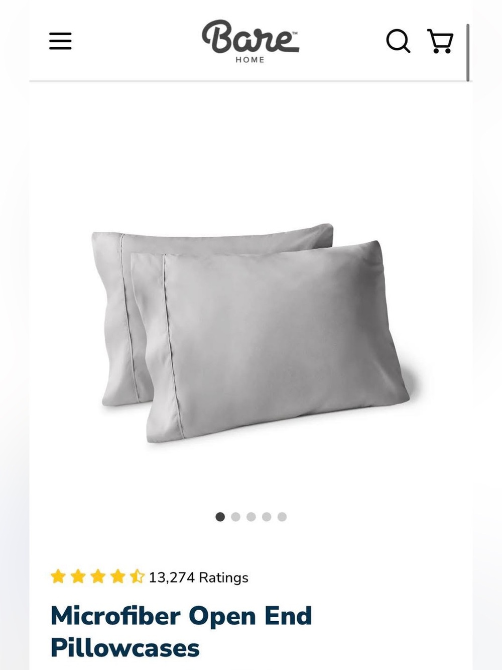 Microfiber Open End Pillowcases - Light Gray